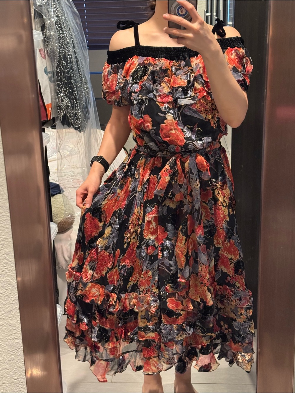 Vintage 1980s Diane Freis Limited Edition Silk Floral Ruffle Dress Boho - Picture 10 of 14